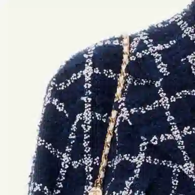 CHANEL Plaid Single-Breasted Jacket Navy Blue