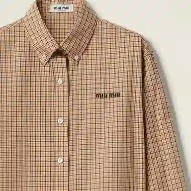 Miu Miu Logo Embroidered Plaid Shirt