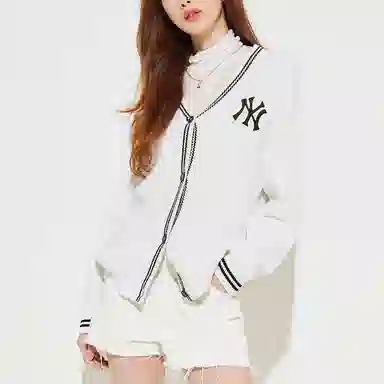 MLB Basic Logo V-Neck Knit Yankees White