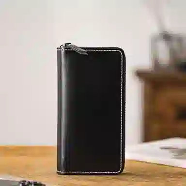 后步 小众纯手工缝制轻奢高档多卡位 真皮头层牛皮仿马臀皮工艺手机包 长款钱包手拿包 常规 男女同款情侣款 黑色，卡其，咖啡