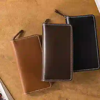 后步 小众纯手工缝制轻奢高档多卡位 真皮头层牛皮仿马臀皮工艺手机包 长款钱包手拿包 常规 男女同款情侣款 黑色，卡其，咖啡