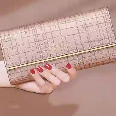 班亚奴 时尚长款折叠式 牛皮 手拿包卡包钱包 女款 黑色/红色/玫瑰金/浅金色