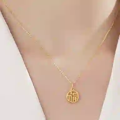 佐卡伊 小福牌 足金 项链 女款 金色