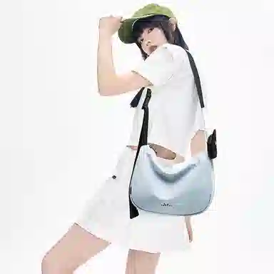 NOXXON Colorblock Nylon Shoulder Bag Medium Morandi Blue Obsidian Black