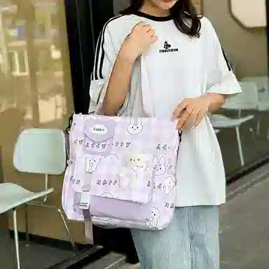 泰克森 大容量卡通补习袋手提补课包中小学生格子尼龙单肩斜挎包男女通用多色