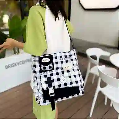 泰克森 大容量卡通补习袋手提补课包中小学生格子尼龙单肩斜挎包男女通用多色