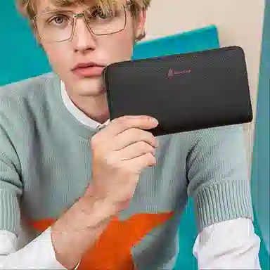 稻草人 休闲商务大钞位一体 荔枝纹 牛皮 手拿包卡包钱包 男款 黑色