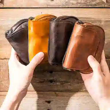 后步 小众不撞款设计复古简约休闲百搭日常通勤 头层植鞣牛皮 零钱包 小号 男女同款情侣款 棕色、咖啡、黄色、黑色