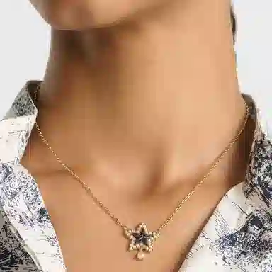 DIOR Deep Sea Blue Star Pendant Necklace Gold