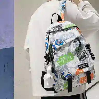 泰克森 新款潮酷时尚迷彩涂鸦校园尼龙港风大学生书包背包双肩包 中号 男女同款 多色