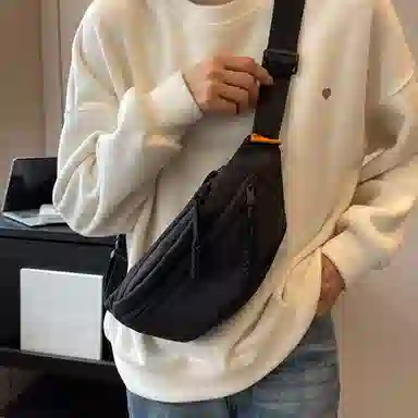 泰克森 休闲简约日常通勤时尚百搭 帆布 单肩斜挎帆布胸包 男女同款情侣款 白色/黑色