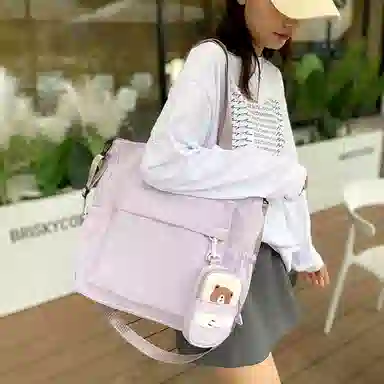 泰克森 简约可爱大容量质感补习袋 尼龙 手提单肩斜挎包 中号 男女同款情侣款 米白色/粉色/紫色/绿色/黑色