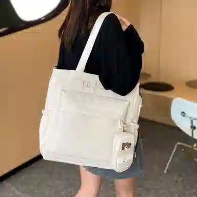 泰克森 简约可爱大容量质感补习袋 尼龙 手提单肩斜挎包 中号 男女同款情侣款 米白色/粉色/紫色/绿色/黑色