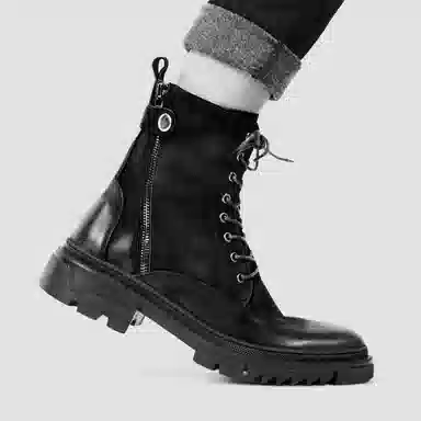 维戈 牛皮革 圆头系带 舒适百搭 轻便耐磨 短筒 马丁靴 男款