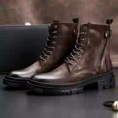 维戈 牛皮革 圆头系带 舒适百搭 轻便耐磨 短筒 马丁靴 男款