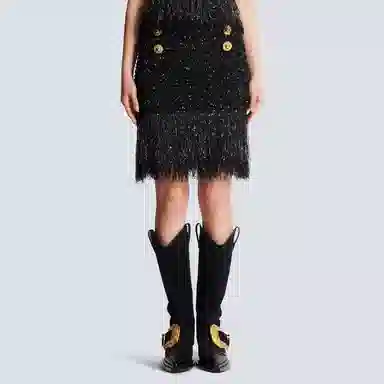 BALMAIN Fringed Lurex Tweed Skirt