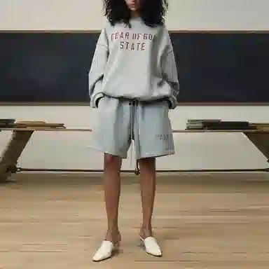 Fear of God Essentials Fleece Soccer Short Oatmeal Grey/Dark Heather