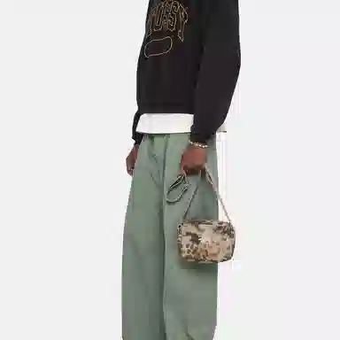 Stussy Logo Embroidered Zipper Shoulder Bag Brown Multicolor