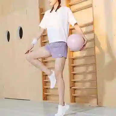 乔丹 纯色中腰直筒运动短裤 女款 朦胧紫