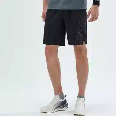 特步 综训系列 字母中腰直筒运动短裤 男款 正黑色