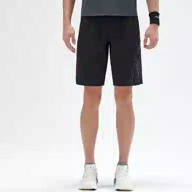 特步 综训系列 字母中腰直筒运动短裤 男款 正黑色