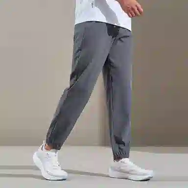 特步 综训系列 纯色中腰舒适百搭透气束脚针织运动裤 男款 珍珠灰