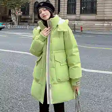 鸭鸭 纯色连帽保暖加厚中长款休闲羽绒服 女款