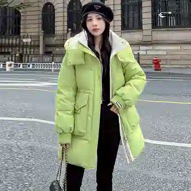 鸭鸭 纯色连帽保暖加厚中长款休闲羽绒服 女款