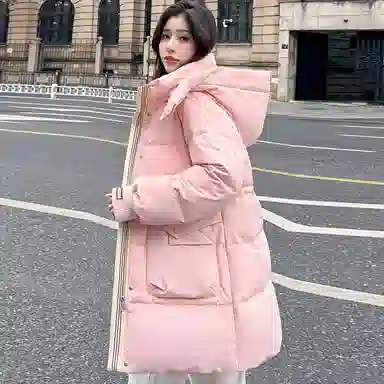 鸭鸭 纯色连帽保暖加厚中长款休闲羽绒服 女款