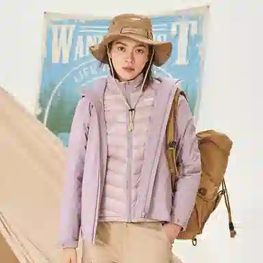 探路者 防雨羽绒内胆纯色可脱卸三合一冲锋衣 女款