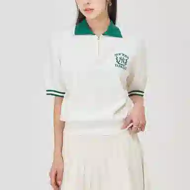 MLB Yankees Striped Polo Ivory