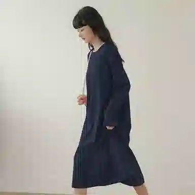 【dme】 纯色圆领长款长袖连衣裙 女款 藏青