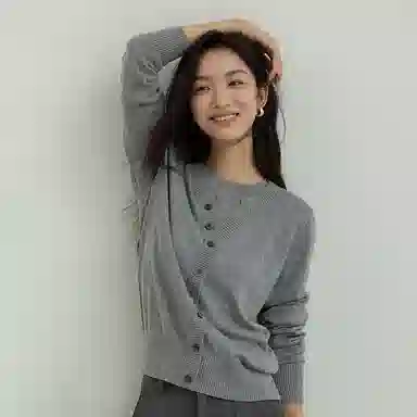 【dme】 纯色圆领套头假两件长袖针织衫 女款 灰色