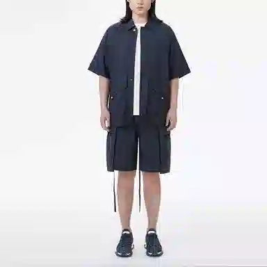 中国李宁 成龙联名功夫系列 纯色宽松休闲短袖衬衫 男款 炭黑色