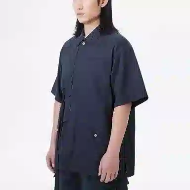 中国李宁 成龙联名功夫系列 纯色宽松休闲短袖衬衫 男款 炭黑色