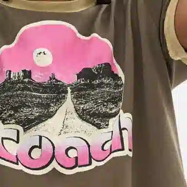 COACH Letter Print Crewneck T-Shirt Brown