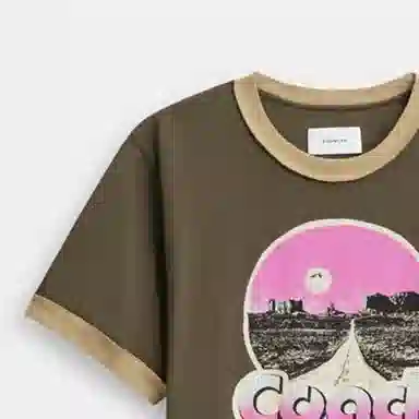 COACH Letter Print Crewneck T-Shirt Brown