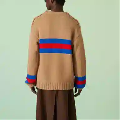 GUCCI FW23 Striped Embroidered Sweater Camel