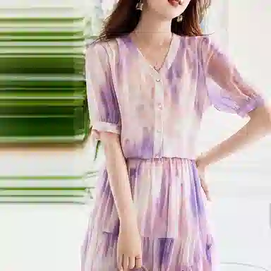 【dme】 渐变休闲短袖衬衫 女款 粉紫