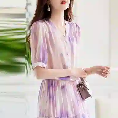 【dme】 渐变休闲短袖衬衫 女款 粉紫