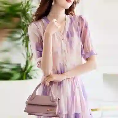 【dme】 渐变休闲短袖衬衫 女款 粉紫