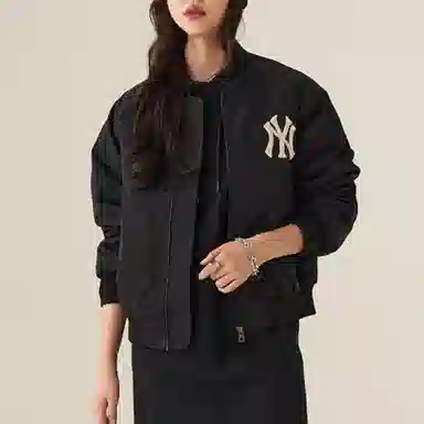 MLB Logo Print Long Sleeve Baseball Jacket Black