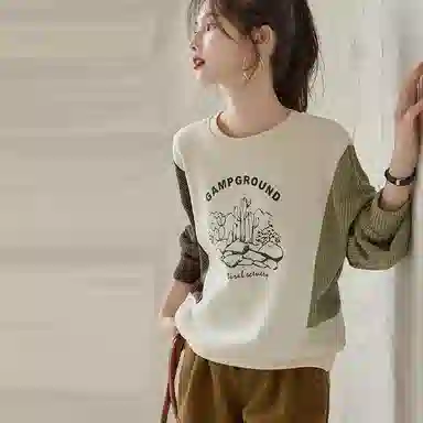 【dme】 宽松圆领套头拼色字母印花卫衣 女款 米白