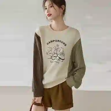 【dme】 宽松圆领套头拼色字母印花卫衣 女款 米白