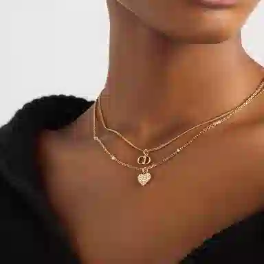 DIOR Double Chain Heart Pendant Necklace Gold