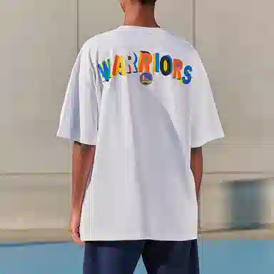 NBA Golden State Warriors Colorblock Lettering Oversized T-Shirt White