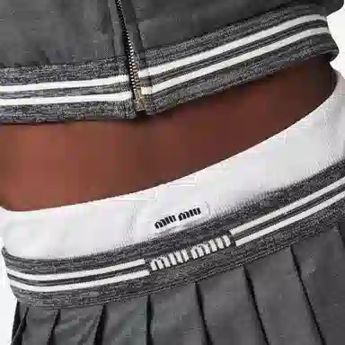 Miu Miu SS24 Logo Pleated Skirt Grey