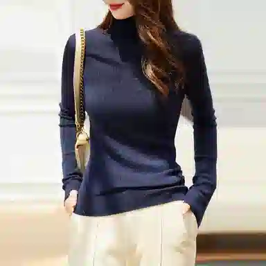 【dme】纯色高领休闲打底套头针织衫 女款 藏青