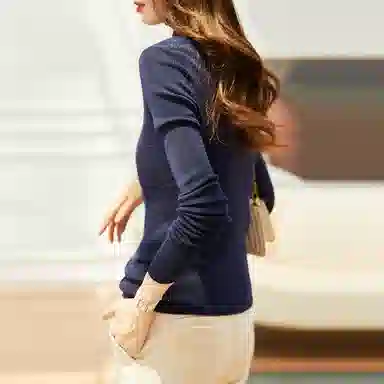 【dme】纯色高领休闲打底套头针织衫 女款 藏青