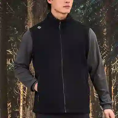 探路者 纯色户外防风保暖抓绒马甲 男款 黑色